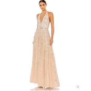 NWT Mac Duggal 5654 Halter Strap Floral Gown